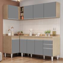 Armário de Cozinha Modulado de Canto Direito 4 Peças CP41 Balcão com Tampo Castanho/Cinza - Lumil Armário de Cozinha Modulado de Canto Direito 4 Peças CP41 Balcão com Tampo Castanho/Cinza - Lumil