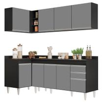 Armário de Cozinha Modulado de Canto Direito 4 Peças CP41 Balcão com Tampo Preto/Cinza - Lumil Armário de Cozinha Modulado de Canto Direito 4 Peças CP41 Balcão com Tampo Preto/Cinza - Lumil