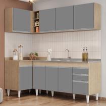 Armário de Cozinha Modulado de Canto Direito 4 Peças CP42 com Pia Inox Castanho/Cinza - Lumil Armário de Cozinha Modulado de Canto Direito 4 Peças CP42 com Pia Inox Castanho/Cinza - Lumil