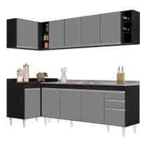 Armário de Cozinha Modulado de Canto Direito 5 Peças CP45 com Pia Inox Preto/Cinza - Lumil