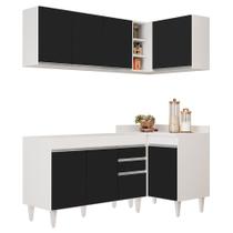 Armário de Cozinha Modulado de Canto Esquerdo 4 Peças CP46 Balcão sem Tampo Branco/Preto - Lumil