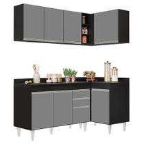 Armário de Cozinha Modulado de Canto Esquerdo 4 Peças CP47 Balcão com Tampo Preto/Cinza - Lumil