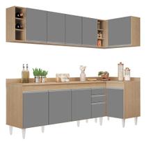Armário de Cozinha Modulado de Canto Esquerdo 5 Peças CP53 Balcão com Tampo Castanho/Cinza - Lumil