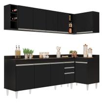 Armário de Cozinha Modulado de Canto Esquerdo 5 Peças CP53 Balcão com Tampo Preto - Lumil