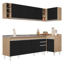 Armário de Cozinha Modulado de Canto Esquerdo 5 Peças CP54 com Pia Inox Castanho/Preto - Lumil Armário de Cozinha Modulado de Canto Esquerdo 5 Peças CP54 com Pia Inox Castanho/Preto - Lumil