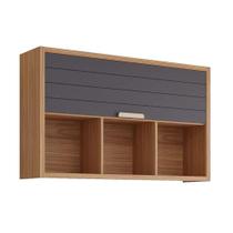 Armário de Cozinha Modulado Eloise c/3 Nichos e 1 Porta Basculante Riscada 120 cm Freijo/Titanium - MGM Armário de Cozinha Modulado Eloise c/3 Nichos e 1 Porta Basculante Riscada 120 cm Freijo/Titanium - MGM