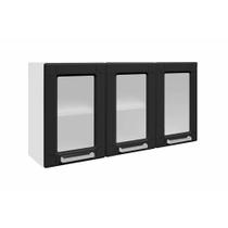 Armário de Cozinha Modulado Múltipla 6010 3 Portas c/ Vidro Branco/Preto - Bertolini Armário de Cozinha Modulado Múltipla 6010 3 Portas c/ Vidro Branco/Preto - Bertolini