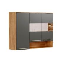 Armário de Cozinha Modulado Nápoli Prime 3 Portas ( 2 c/ Vidros Reflecta) 120cm Amendoa/Chumbo - Ronipa