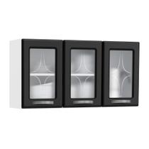 Armário de Cozinha Modulado Rubi 3 Portas c/ Vidro Branco/Preto - Telasul