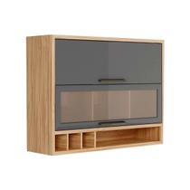 Armário de Cozinha Modulado Syrah c/ 2 Portas Basculante (1 c/ Vidro Reflecta) e Nicho Garrefeiro 120cm Amendoa/Grafite - Ronipa