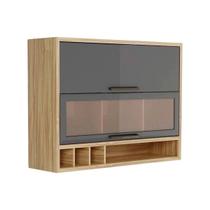 Armário de Cozinha Modulado Syrah c/ 2 Portas Basculante (1 c/ Vidro Reflecta) e Nicho Garrefeiro 120cm Amendoa/Grafite - Ronipa