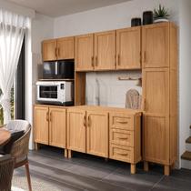 Armário de Cozinha Modular 4 peças: Balcão, Aéreo, Paneleiro e Torre Quente Madeira Pinus Freijó - Tozzeto