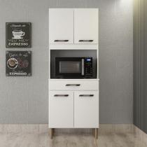 Armário De Cozinha Multiuso 4 Portas Com Espaço Micro-ondas Branco Acetinado