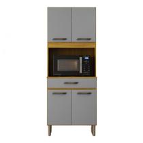 Armário De Cozinha Multiuso 4 Portas Com Espaço Micro-ondas Cinamomo/cinza Acetinado