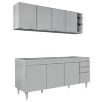 Armário de Cozinha Nevada e Balcão para Pia 180cm Dallas Cinza Claro - Lumil