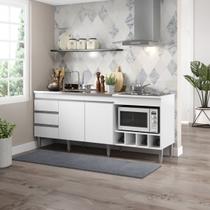 Armário de Cozinha Pequeno Completo 183x52 Cm 2 Portas 3 Gavetas Nicho Forno MDP Branco 2035 MENU