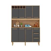 Armário de Cozinha Rafaela 1,43m 7 Portas Amêndoa Grafite Armário de Cozinha Rafaela 1,43m 7 Portas Amêndoa Grafite