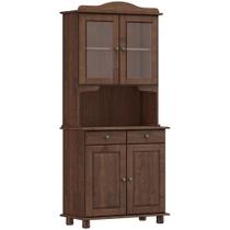 Armário de Cozinha Rústico Com Cristaleira 4 Portas 2 Gavetas Lazuli F06 Café - Lyam Decor