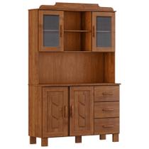 Armário de Cozinha Rústico Com Cristaleira 4 Portas 3 Gavetas Lorie F06 Imbuia - Lyam Decor