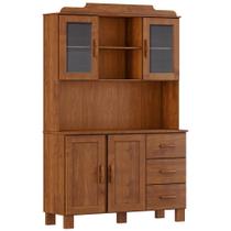 Armário de Cozinha Rústico Com Cristaleira 4 Portas Lorie F06 Imbuia - Lyam Decor