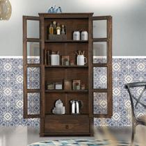 Armário de cozinha rústico em madeira maciça - 02 portas de vidro Imbuia