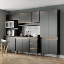 Armário de Cozinha Sabrina Modulada para Kitnet 280x200Cm 4 Peças MDP Preto Menu Móveis Armário de Cozinha Sabrina Modulada para Kitnet 280x200Cm 4 Peças MDP Preto Menu Móveis