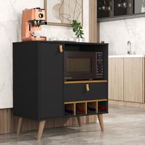 Armario de Cozinha Suporte Microondas Elena Suspenso e com Pés cor Preto / Nature - MJM Casa dos Moveis