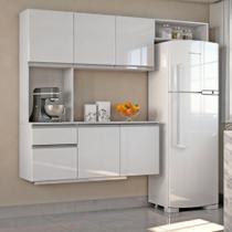 Armário de Cozinha Suspensa Branco Completo com Balcão e 5 Portas Poquema