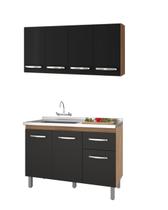 Armário de Cozinha Suspenso Mara Com Balcão De Pia Anita 120m Sem Tampo - Savana/Preto Móblis