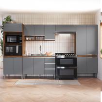 Armário de Cozinha Thalia 13 Portas 3 Gavetas Freijó/Cinza/Branco - Pnr Móveis