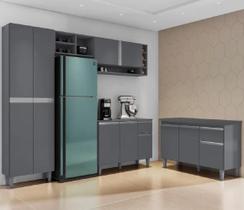 Armário De Cozinha Vanessa Com Balcão 120mt Tatiane Com Tampo Mdp Cinza AJL Armário De Cozinha Vanessa Com Balcão 120mt Tatiane Com Tampo Mdp Cinza AJL