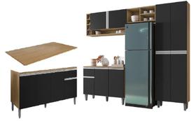 Armário de Cozinha Vanessa com Balcão Tati 150m com Tampo MDP Amêndoa/Preto - AJL