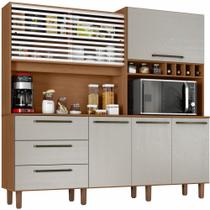 Armário de Cozinha Zanzini Mega 6 portas 3 gavetas com adega e nicho com 207 cm de Largura Cinamomo/Areia