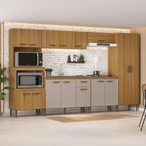 Armário de Cozinha Zella com Balcao para Pia e Cooktop 15 Portas 1 Gaveta Ipê/Cristalo - Pnr Móveis