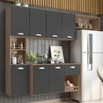 Armario de Parede com balcão Cozinha Suspensa 7 Portas e 1 Gaveta Mila - Poliman