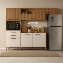 Armário de Parede Com Balcão Ripado 3D Cozinha Dallas com Balcão 7 Portas 2 Gavetas Atualle