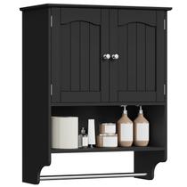 Armário de parede Iwell Bathroom com prateleira ajustável e portas pretas