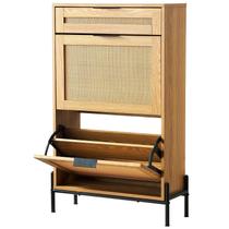 Armário de sapatos VEVOR Rattan Narrow com 2 gavetas giratórias e 1 corrediça Armário de sapatos VEVOR Rattan Narrow com 2 gavetas giratórias e 1 corrediça