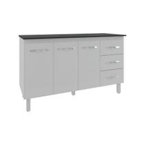 Armário Deise Cozinha Gabinete De Pia 150 Cm Branco E Tampo Tampão 150 Cm Mobília Decor Preto