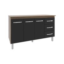 Armário Deise Cozinha Gabinete De Pia 150 Cm Savana Preto E Tampo Tampão 150 Cm Mobília Decor Savana