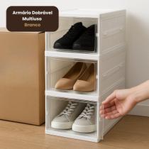 Armário Dobrável Multiuso Empilhável Portas Transparentes Sapatos Roupas Acessórios Organizador Prateleira Estreita