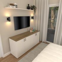 Armário Duplo Baixo para Quarto Moderno Branco/Mel Armário Duplo Baixo para Quarto Moderno Branco/Mel