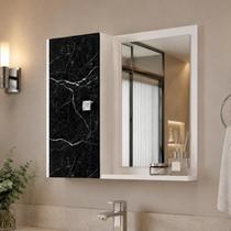 Armário Espelheira Banheiro Suspensa Milão Branco Nero 57cm MDP c/ Porta e Nicho Espelho Organização Lavabo Armário Espelheira Banheiro Suspensa Milão Branco Nero 57cm MDP c/ Porta e Nicho Espelho Organização Lavabo