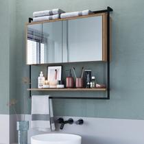 Armário Espelheira para Banheiro 80cm com 1 Prateleira Externa e Toalheiro Estilo Industrial P1043