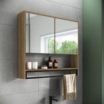 Armário Espelheira para Banheiro 80cm com 2 Portas e Toalheiro Estilo Industrial P1041 Mel