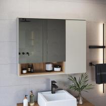 Armário Espelheira para Banheiro Cecília com 3 Portas e Um nicho Mel/Arenas
