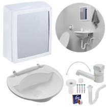 Armário Espelheira + Pia Lavatório 4L + Torneira Branca + Armário Espelheira + Pia Lavatório 4L + Torneira Branca +