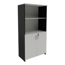 Armário Estante Escritório New City Cinza com Preto ( 80 x 42 x 160 )