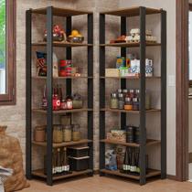 Armário Estante Multiuso Organizador Despensa de Canto 10 Prateleiras 118cm Rustic/Preto Madesa Armário Estante Multiuso Organizador Despensa de Canto 10 Prateleiras 118cm Rustic/Preto Madesa