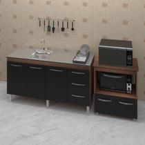 Armário Gabinete Balcão para Pia 138 cm Carina Balcão Multiuso para Forno e Micro-ondas Angela Savana frente Preta Armário Gabinete Balcão para Pia 138 cm Carina Balcão Multiuso para Forno e Micro-ondas Angela Savana frente Preta